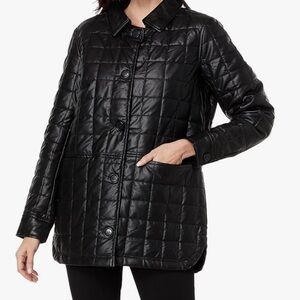 Sam Edelman/Faux Leather Box Quilted Jacket Shacket/Black/Very Good/Sz S